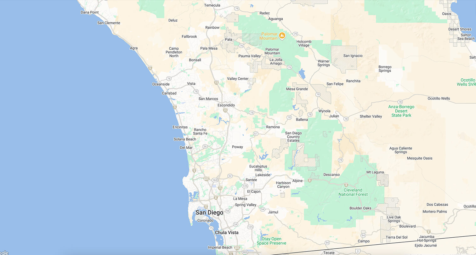 Patriot Commercial Doors service area map in San Diego area